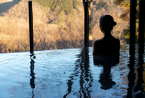 Morning sun viewing with hot spring